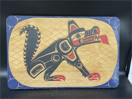 23”x15” WEST COAST NATIVE CARVING “4 MOONS WOLF” BY PETER NABESS 2001