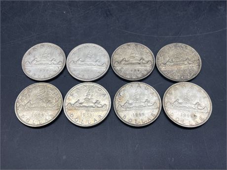 8 CANADIAN DOLLAR COINS 1959-1962