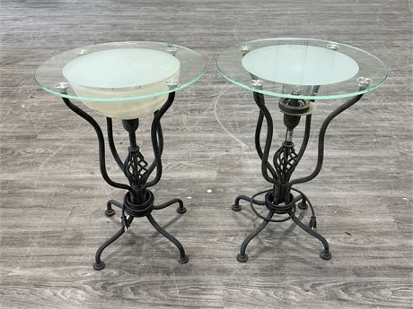 2 LIGHT UP SIDE TABLES W/GLASS TOPS (25” tall)