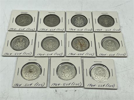 (11) 1964 CDN 50 CENT COINS