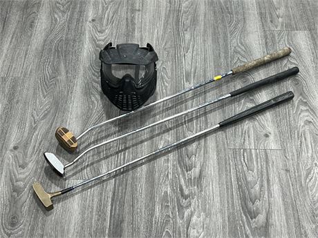 3 RIGHT HANDED PUTTER & PAINTBALL MASK