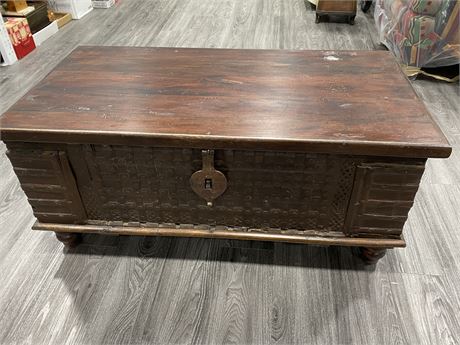 WOOD CHEST W/CONTENTS (45”x23”x19”)