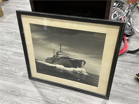 VINTAGE MILITARY SHIP PICTURE (31”x27”)