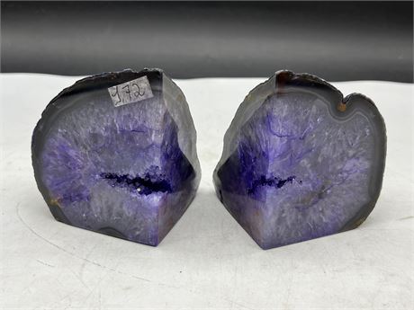 PAIR OF AGATE BOOK ENDS 4”