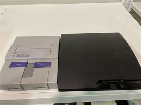 SUPER NINTENDO/PS3 CONSOLES (NOT TESTED, NO CORDS OR CONTROLLERS )