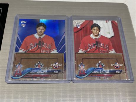 2018 SHOHEI OHTANI TOPPS OPENING DAY ROOKIE CARD & BLUE FOIL ROOKIE CARD