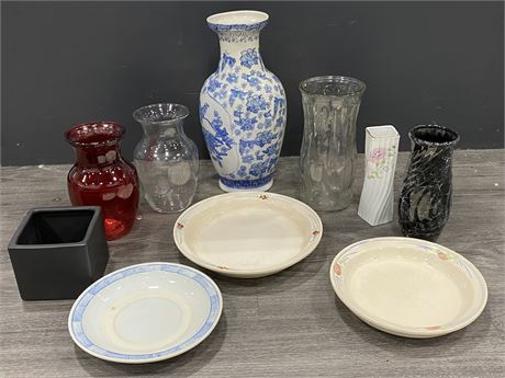 LOT OF VASES + DECOR (TALLEST IS 14”)