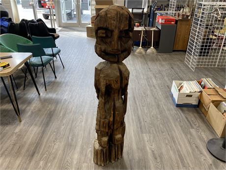 HEAVY VINTAGE WOODEN CARVING (60” TALL)