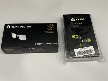 KLIM PROTECT ANTI BLUE LIGHT GLASSES & FUSION EAR BUDS (Like new)