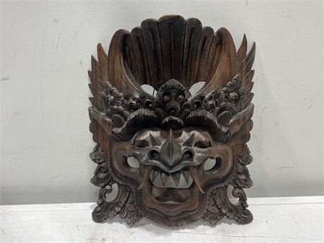 ASIAN CARVED WOOD MASK - VERY DETAILED (13” tall, 10” wide)