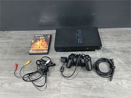 PS2 W/ CONTROLLER, CORDS & GAME