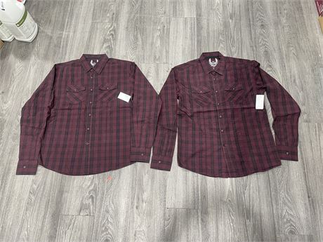 (2 NEW WITH TAGS) MENS LONG SLEEVE COLLARED SHIRTS SIZE L