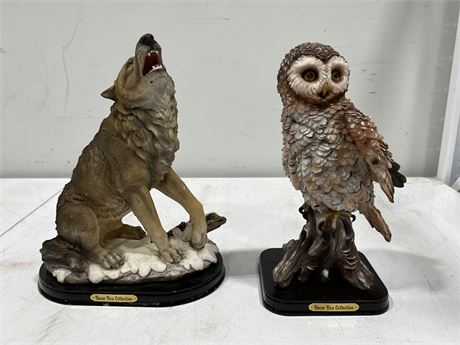DECOR DEN COLLECTION RESIN OWL & WOLF (13” tall)