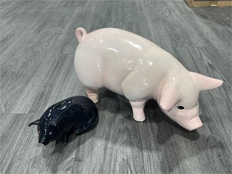 VINTAGE LARGE CERAMIC PIG (17” long) & PIGGY BANK