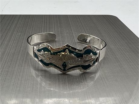925 STERLING SILVER HAND ENGRAVED CUFF BANGLE