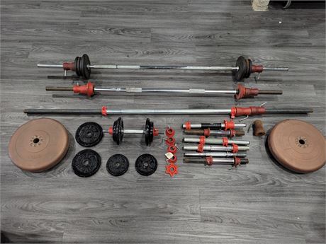 LOTS OF WEIGHT BARS WEIGHTS ETC.