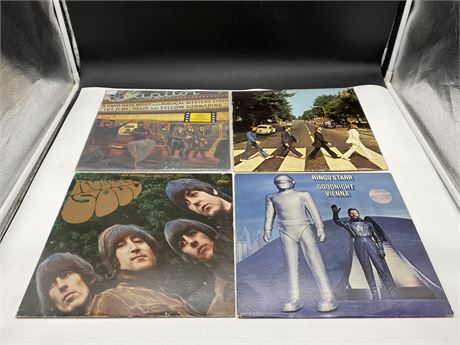 4 BEATLES RECORDS - VG (slightly scratched)