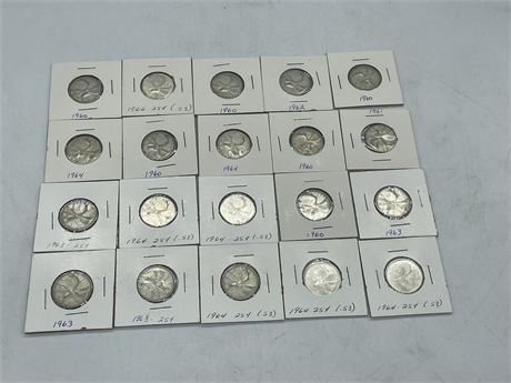 LOT OF 20 SILVER QUARTERS 1960-1966