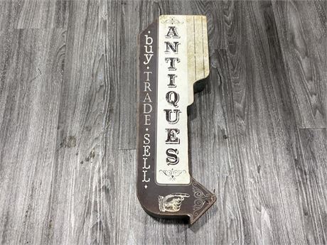 METAL ANTIQUES SIGN (25” tall)