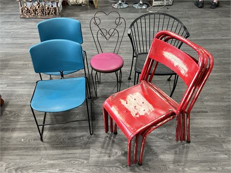 LOT OF METAL STEELCASE CHAIRS & WROUGHT IRON CHAIRS