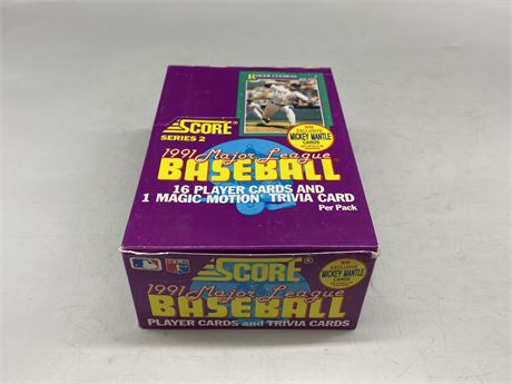 1991 SCORE MLB WAX PACK BOX - 36 UNOPENED PACKS