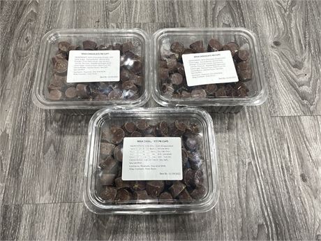 3 TUBS OF MILK CHOCOLATE PEANUT BUTTER CUPS - LOCALLY MADE FRESH (BB:11/19/2022