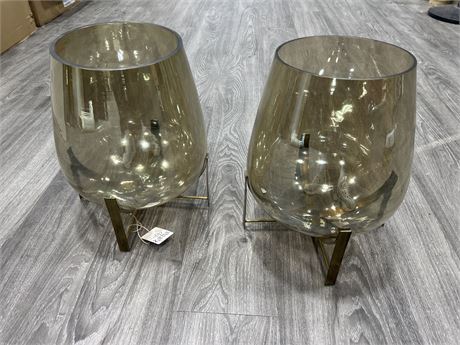 2 LARGE NEW W/TAGS HURRICANE GLASS VASES - 15”