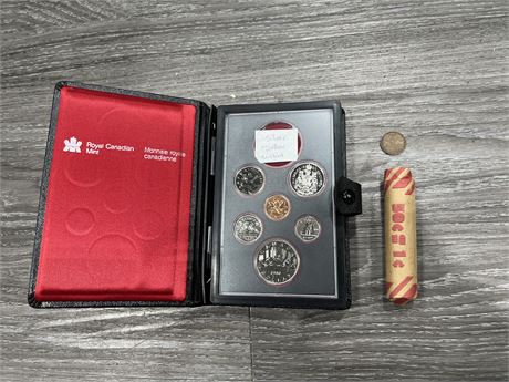 ROLL OF 50 1947 CANADIAN PENNIES + ROYAL CANADIAN MINT 1980 COIN SET -