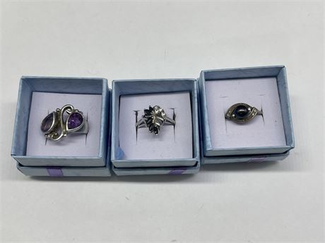3 925 STERLING SILVER NATURAL SAPPHIRE / AMETHYST RINGS SIZES 6-7.5