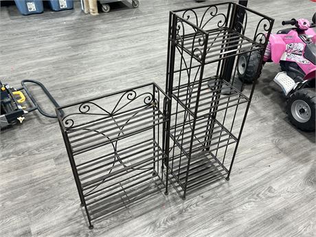 2 MULTI TIER COLLAPSIBLE METAL SHELVES (Tallest is 43”)