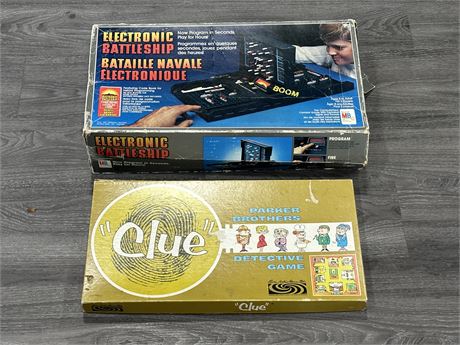 2 VINTAGE GAMES - CLUE & ELECTRONIC BATTLE SHIP