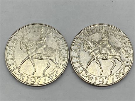 2 1977 SILVER JUBILEE COINS