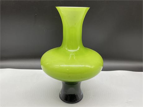 GREEN ART GLASS VASE (12” TALL)