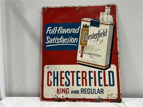 VINTAGE CHESTERFIELD CIGARETTES METAL SIGN (23.5”x29.5”)