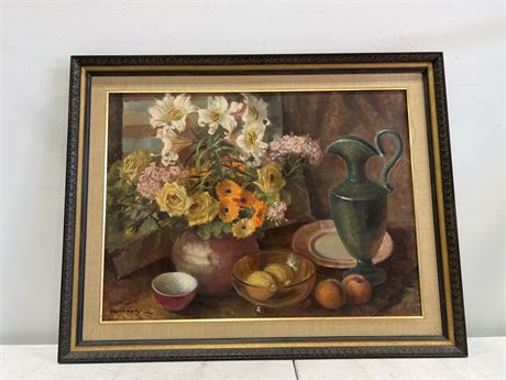 VINTAGE ORIGINAL OIL ON CANVAS SIGNED HOLLO NELLY - 37”x29”