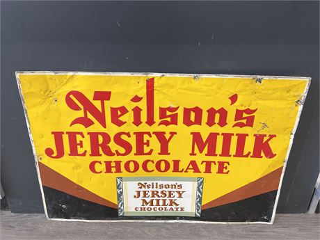 VINTAGE NEILSONS JERSEY MILK CHOCOLATE METAL SIGN - 35”x24”
