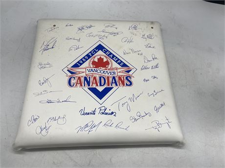 VINTAGE 1989 SIGNED VANCOUVER CANADIANS SEAT CUSHION