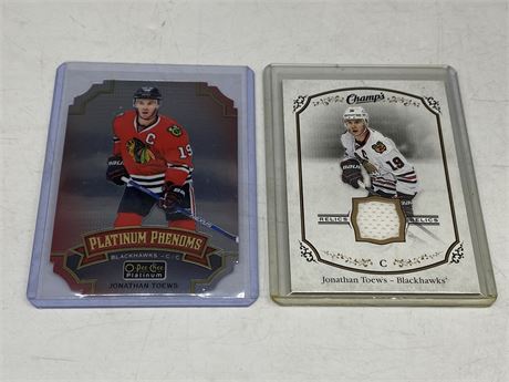 JONATHAN TOEWS OPC PLATINUM PHENOMS CARDS & CHAMPS RELICS JERSEY CARD