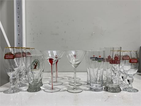 AUTHENTIC BARWARE BEER GLASSES + MARTINI GLASSES