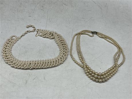 1920s DOUBLE STRAND FAUX PEARL NECKLACE & FAUX PEARL CHOKER NECKLACE