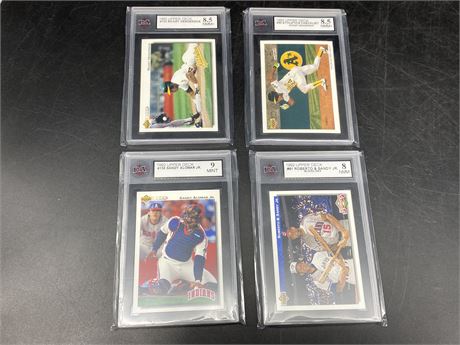 (4) KSA GRADED UPPER DECK 1992 MLB CARDS