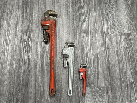 3 PIPE WRENCHES - 8” / 14” / 24”