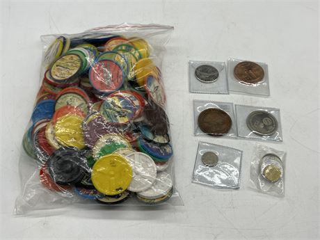 VINTAGE TOKENS, COINS, JELLO CHIPS