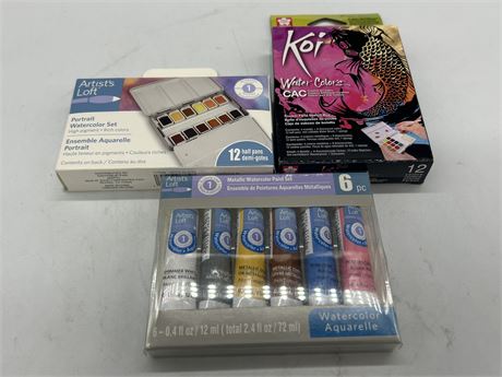 3 NEW BOXES OF WATER-COLOURS