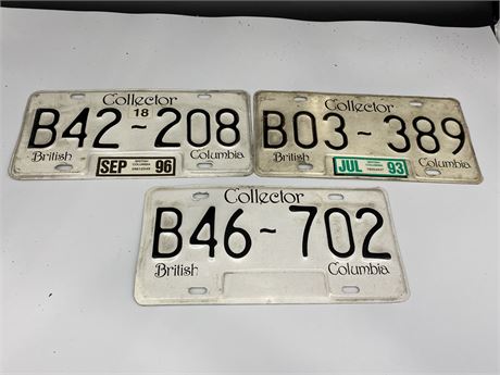 3 BC COLLECTOR LICENSE PLATES