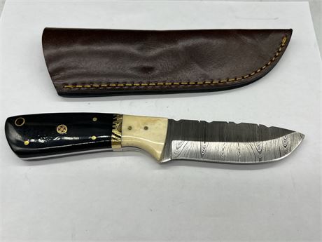 HAND MADE BESCAR STEEL KNIFE W/SHEATH - BLACK HANDLE