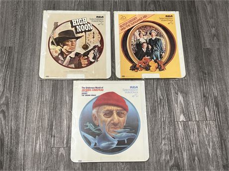 3 VINTAGE VIDEO DISCS - HIGH NOON, UNDERSEA WORLD OF JACQUES COUSTEAU & ECT