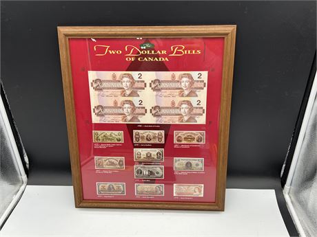 FRAMED TWO DOLLAR BILL COLLECTION - 16”x19”