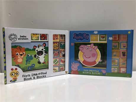 2 KIDS BOOK AND WOOD BLOCK SETS