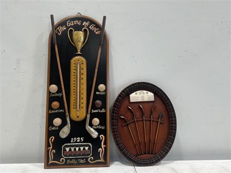 2 VINTAGE WOODEN GOLF WALL PLAQUES